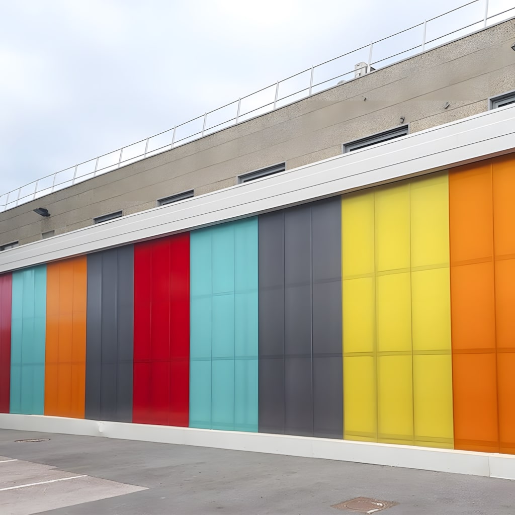 Colourful multiwall polycarbonate facade system
